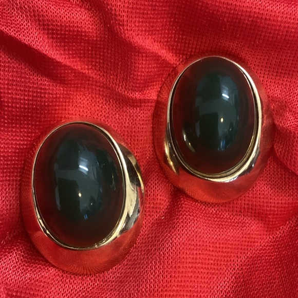 Vintage Jewelry - Vintage Donald Stannard Gold Green Stone Statement Earrings